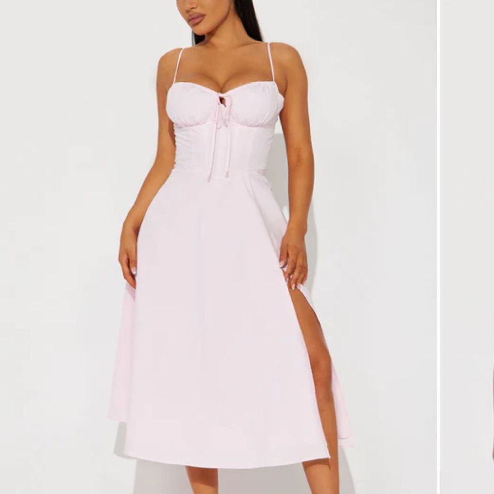 NWOT Fashion Nova Oh Darling Poplin Midi Dress in Baby Pink Pastel Light Pink 1X
